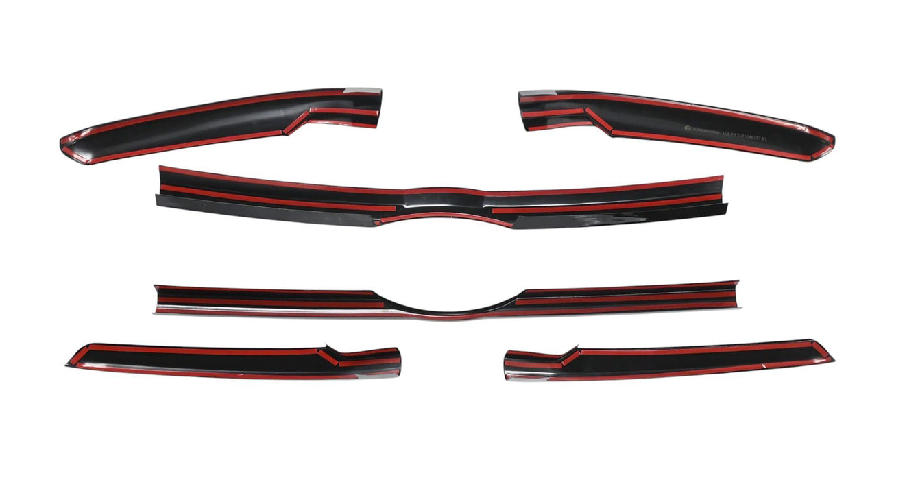 Back of ABS6806BLK gloss black grille overlay with pre-applied red-backed adhesive tape for 2024 Ford Expedition