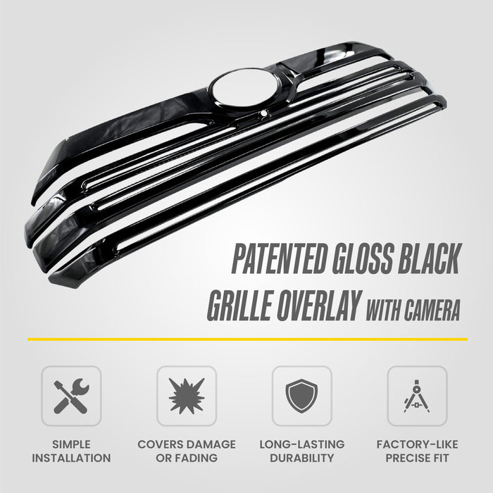 Patented gloss black grille overlay with camera cutout for 2026 Toyota Tundra