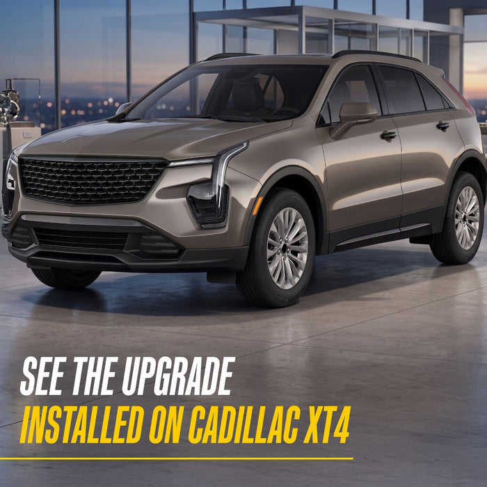 ABS6846BLK gloss black grille overlay installed on a Cadillac XT4