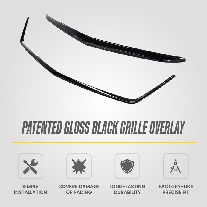 ABS6846BLK patented gloss black grille overlay for 2025 Cadillac XT4 - feature icons