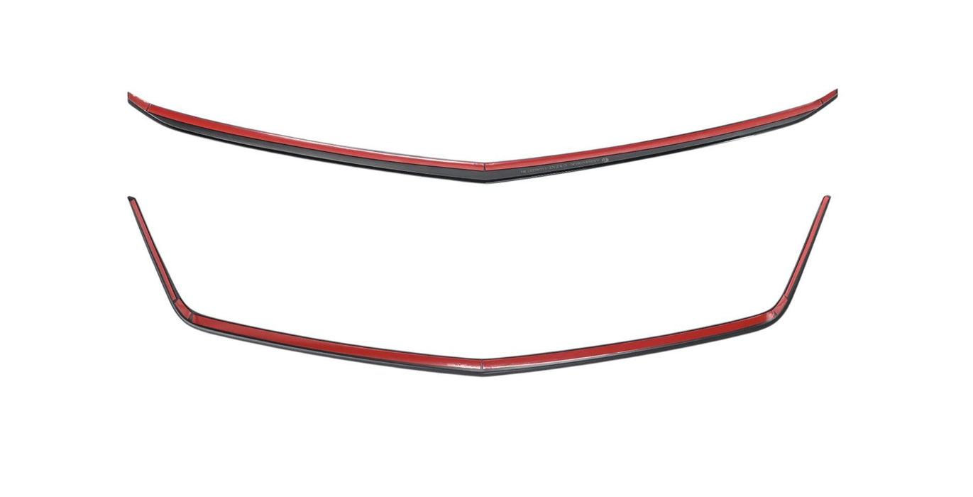 Back of ABS6846BLK gloss black grille overlay with pre-applied red-backed adhesive tape for 2024 Cadillac XT4