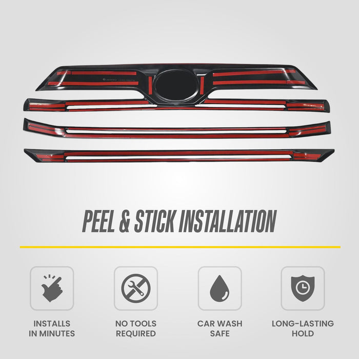 Peel and stick installation: ABS6848BLK 2025 Toyota Tundra gloss black grille overlay with pre-applied adhesive tape