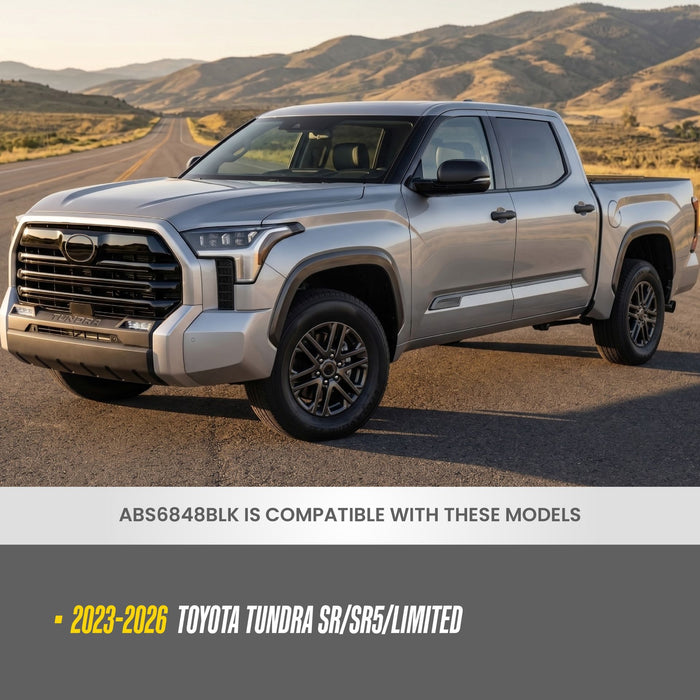 ABS6848BLK compatibility: fits 2023-2026 Toyota Tundra SR, SR5 and Limited (grille without camera), shown on a Toyota Tundra