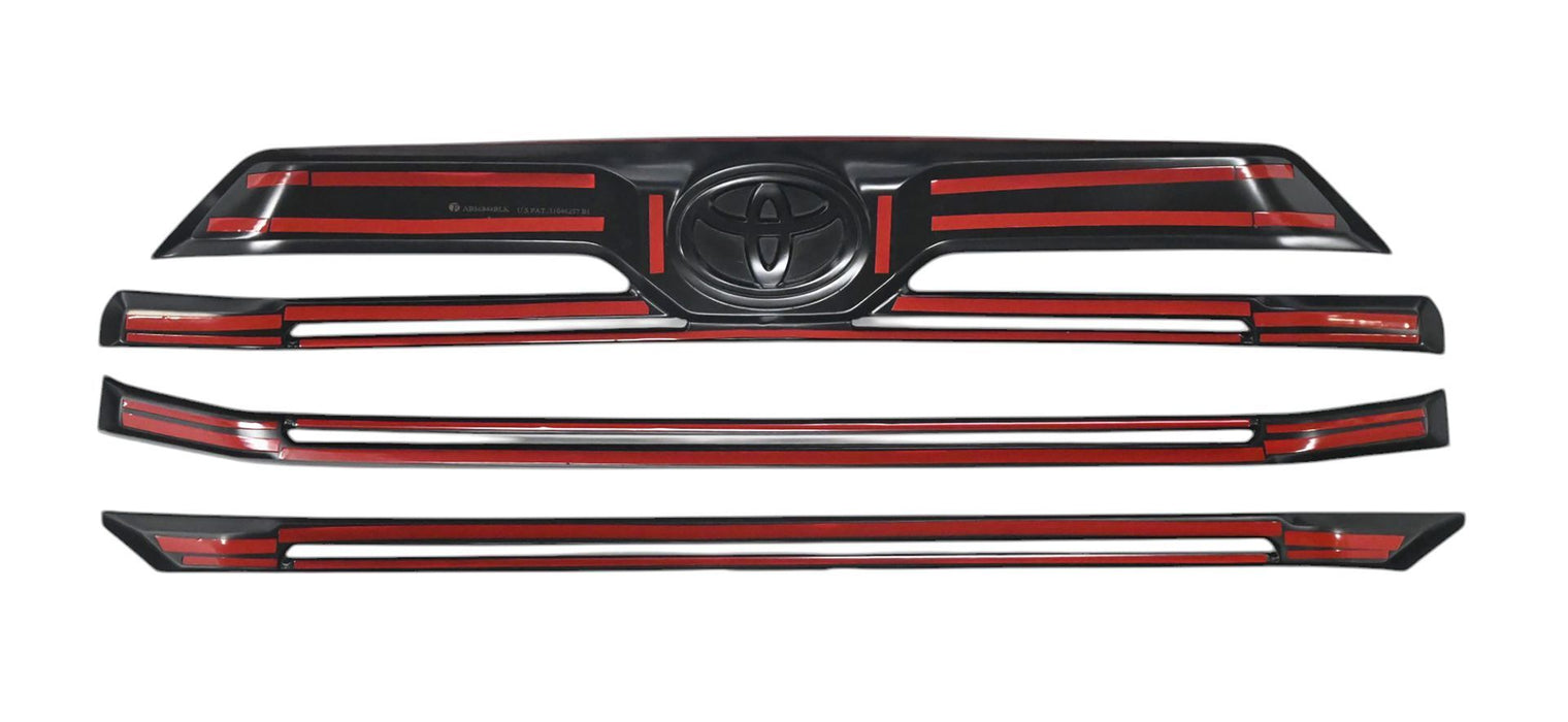 Back of ABS6848BLK gloss black grille overlay with pre-applied red-backed adhesive tape for 2024 Toyota Tundra