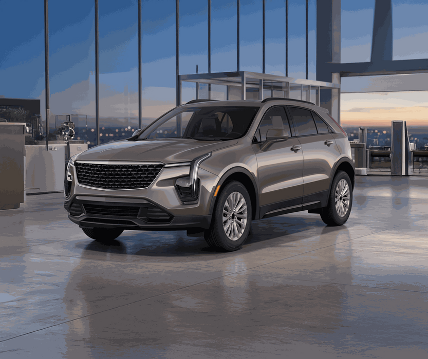 ABS6846BLK gloss black grille overlay fitted on a Cadillac XT4, lifestyle photo