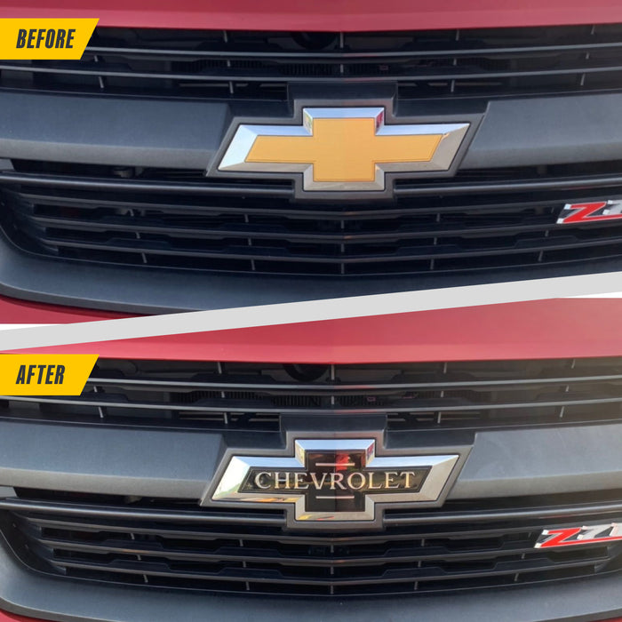 Before and after CBT6721-6714BLK Centennial lettering set on 2015 Chevrolet Colorado