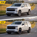 Before and after CCAP6800BLK gloss black wheel caps on 2025 Chevrolet Suburban
