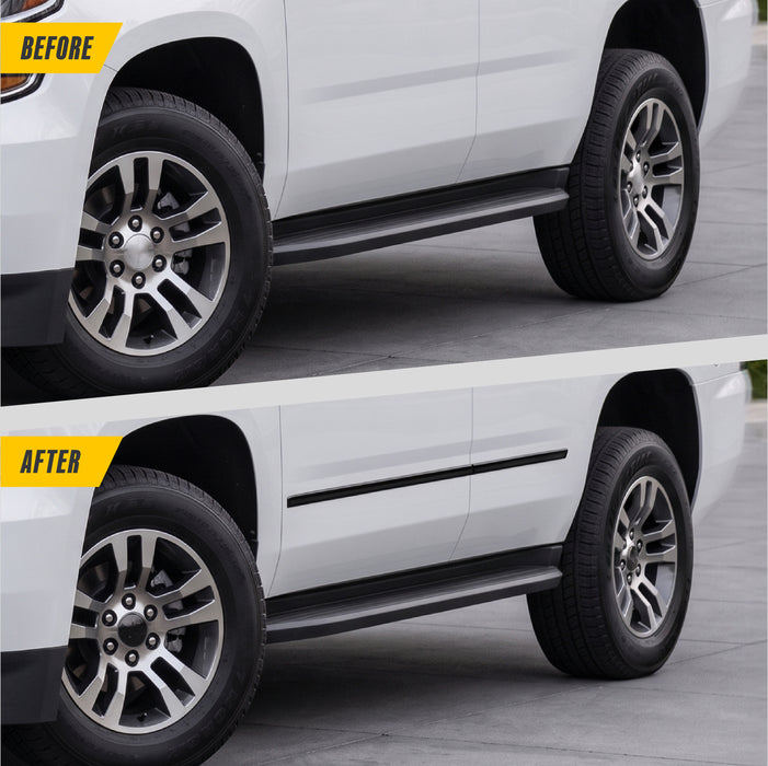 Before and after CCAP6800BLK gloss black wheel caps on 2016 Chevrolet Tahoe