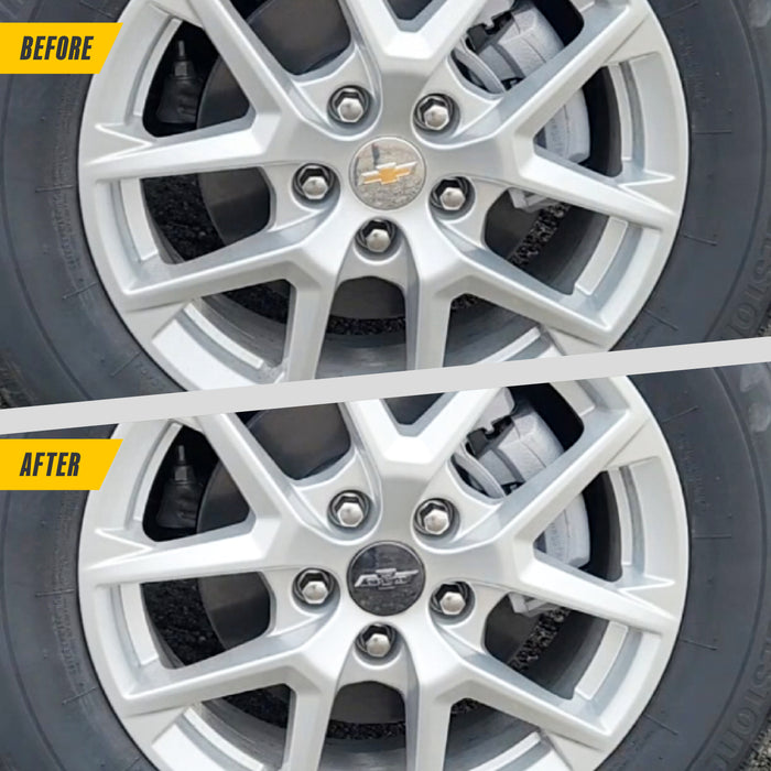 Before and after CCAP6804BLK gloss black wheel caps on 2013 Chevrolet Malibu