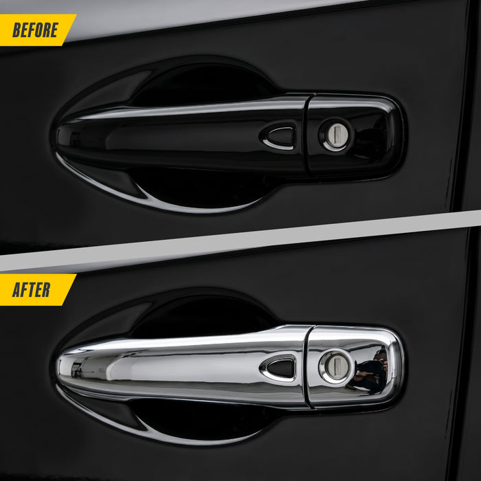 Before and after DH285 chrome door handle cover on 2023 Nissan Kicks