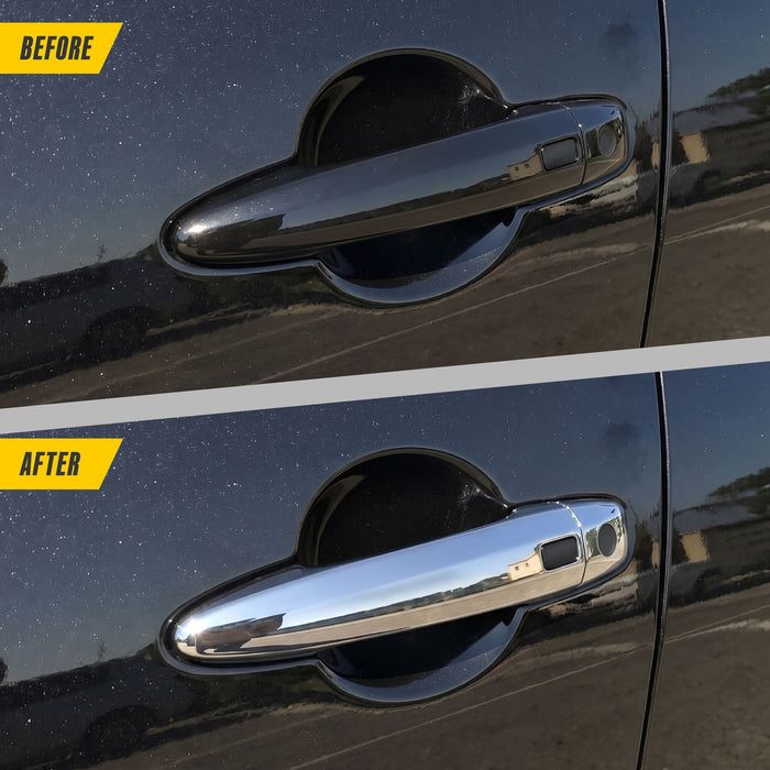 Before and after: factory door handle vs DH292 chrome door handle cover, fits 2022 Nissan Rogue
