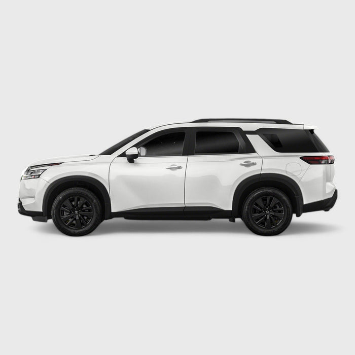 White Nissan Pathfinder, side view, DH292 chrome door handle covers fit 2026 Nissan Pathfinder