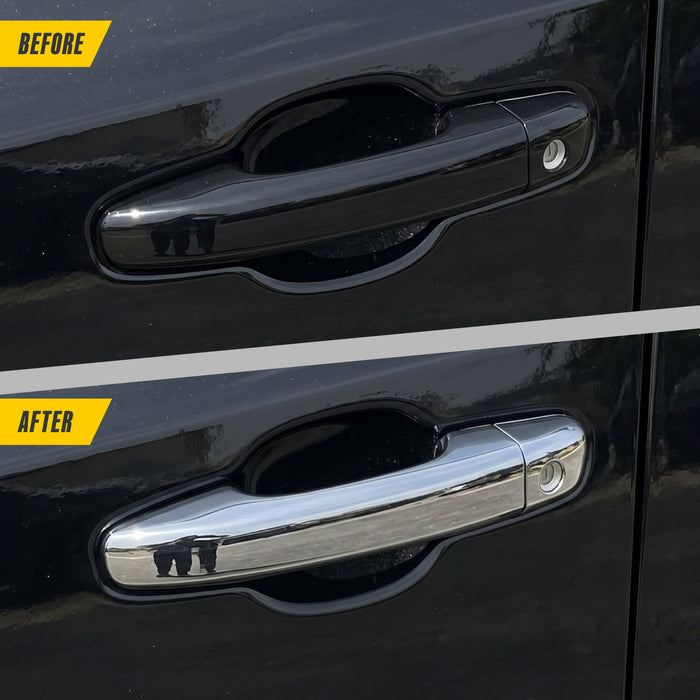 Before and after: factory door handle vs DH293 chrome door handle cover on 2020 Honda Insight