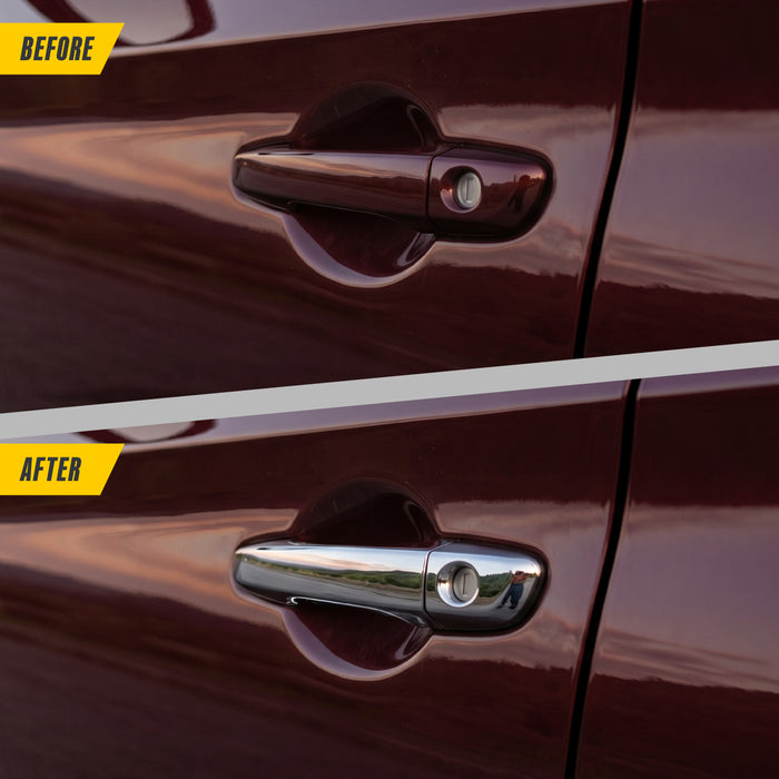 Before and after: factory door handle vs DH297 chrome door handle cover on 2016 Hyundai Tucson