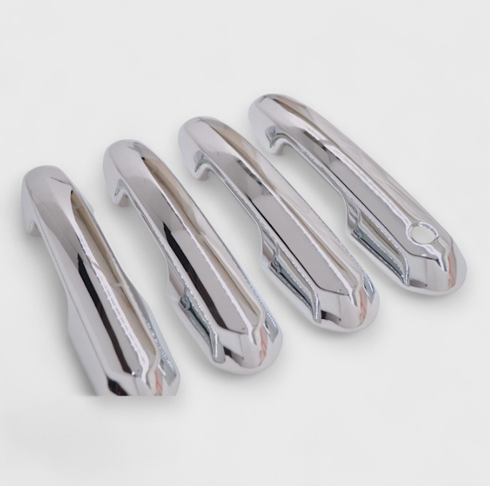DH299 chrome door handle covers for 2022 Toyota Highlander, angled view of a set of 4 facing right