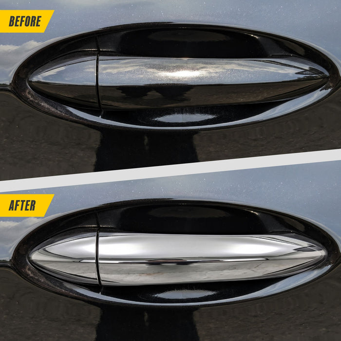 Before and after: factory door handle vs DH302 chrome door handle cover, fits 2017 Buick Envision