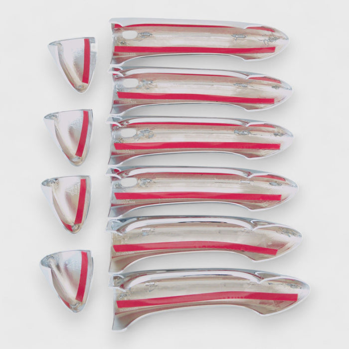 Back of DH302 chrome door handle covers with pre-applied red-backed adhesive tape for 2019 Buick Enclave