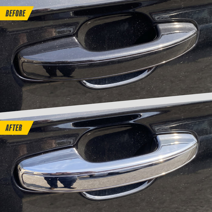 Before and after: factory door handle vs DH303 chrome door handle cover on 2024 Ford Expedition