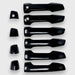 Set of black car door handles on a white background