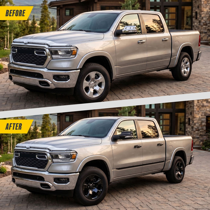 Before and after: Ram 1500 factory look vs DH6357BLK gloss black door handle covers