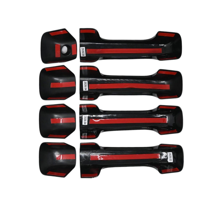 Back of DH6357BLK gloss black door handle covers with pre-applied red-backed adhesive tape for 2025 Ram 1500