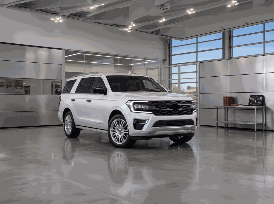 ABS6806BLK gloss black grille overlay fitted on a Ford Expedition, lifestyle photo