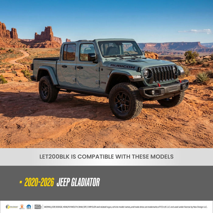 LET200BLK compatibility: fits 2020-2026 Jeep Gladiator, shown on a Jeep Gladiator