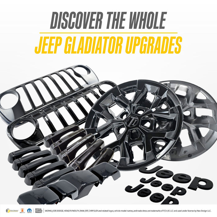 More Jeep Gladiator upgrades from Trim Illusion, including LET200BLK gloss black lettering set