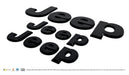 LET200BLK gloss black lettering set for 2021 Jeep Gladiator, second angled view, 3-piece set