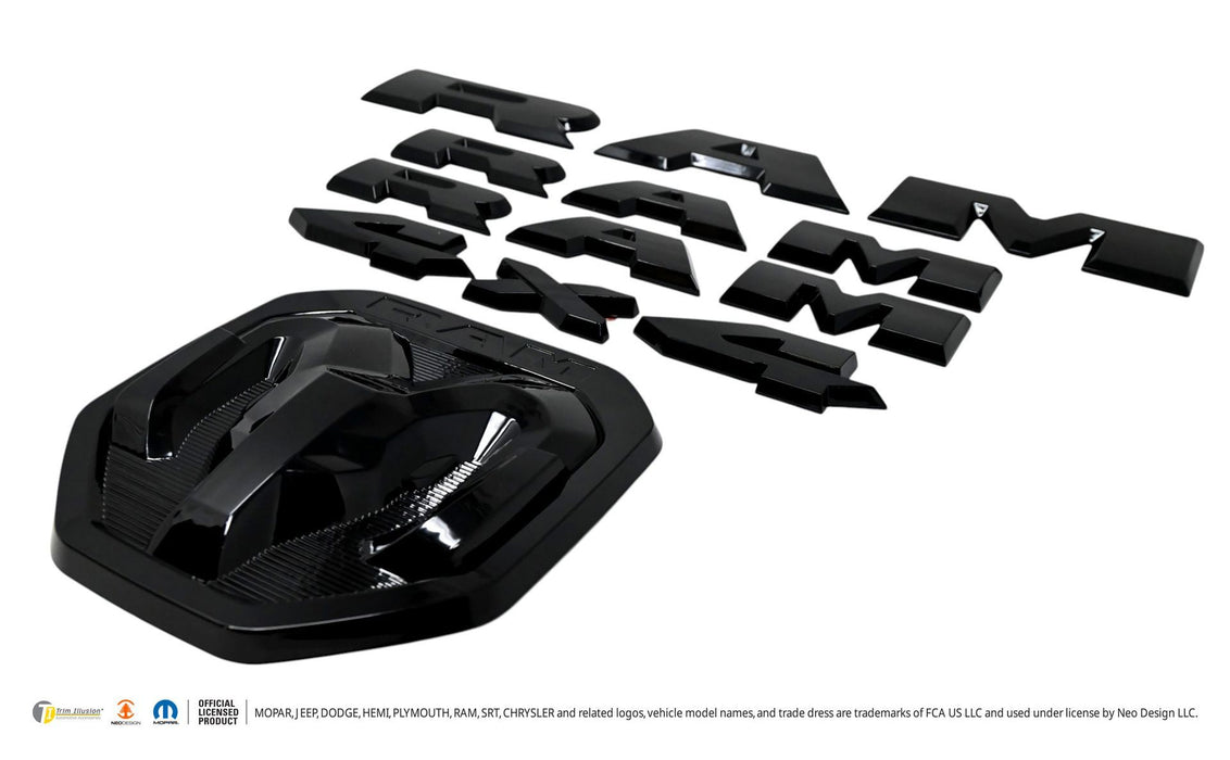 LET800BLK gloss black lettering set for 2020 Ram 1500, second angled view, 5-piece set