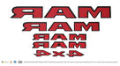 Back of LET802BLK gloss black lettering set with pre-applied red-backed adhesive tape for 2026 Ram 1500