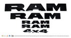 LET802BLK gloss black lettering set for 2025 Ram 1500, front view, 5-piece set