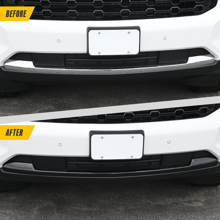 Before and after LV6001BLK gloss black lower valance cover on 2022 Chevrolet Tahoe