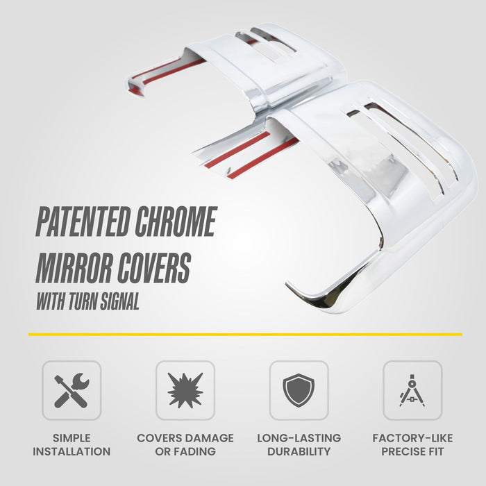 MC364 patented chrome mirror covers for 2020 Chevrolet Silverado HD - feature icons