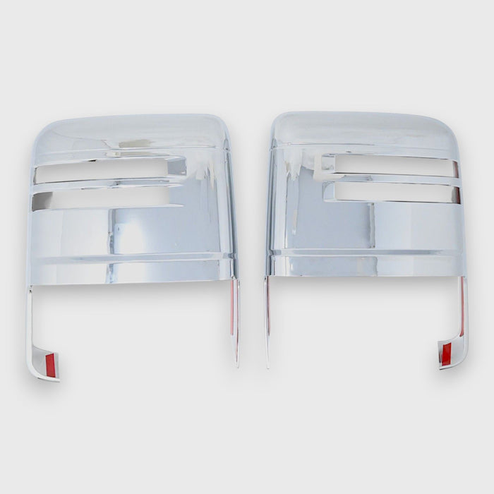 MC364 chrome mirror covers for 2020 GMC Sierra HD, front view, 2-piece set