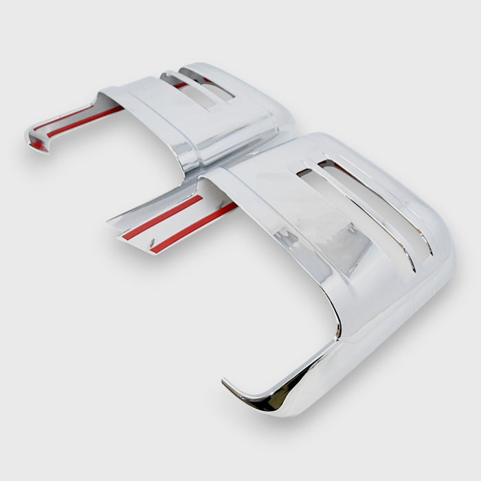 MC364 chrome mirror covers for 2022 Chevrolet Silverado HD, second angled view, 2-piece set