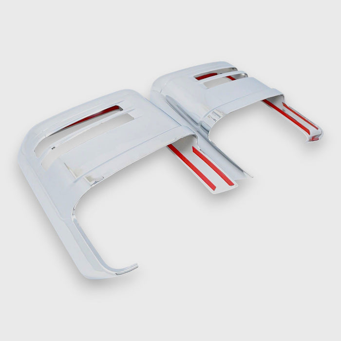 MC364 chrome mirror covers for 2020 Chevrolet Silverado HD, angled view, 2-piece set