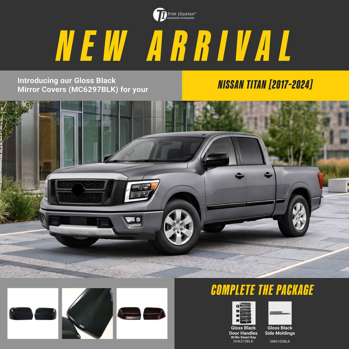 MC6297BLK gloss black chrome delete mirror covers for 2024 Nissan Titan - image 8