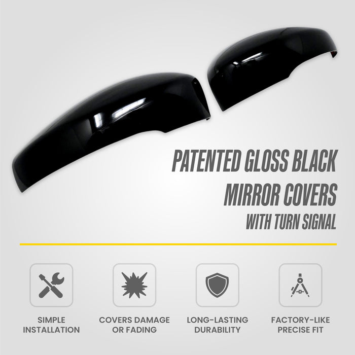Patented MC6389BLK Gloss Black Mirror Covers with turn signal for 2017 Chrysler Pacifica - simple install, covers damage, durable, factory-like fit