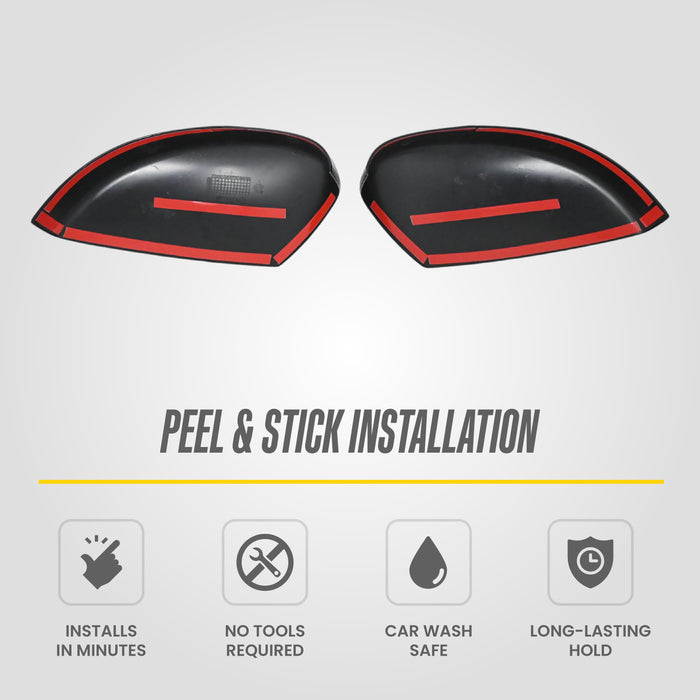 MC6389BLK mirror covers for 2023 Chrysler Pacifica with pre-applied adhesive tape - peel and stick, no tools, car wash safe