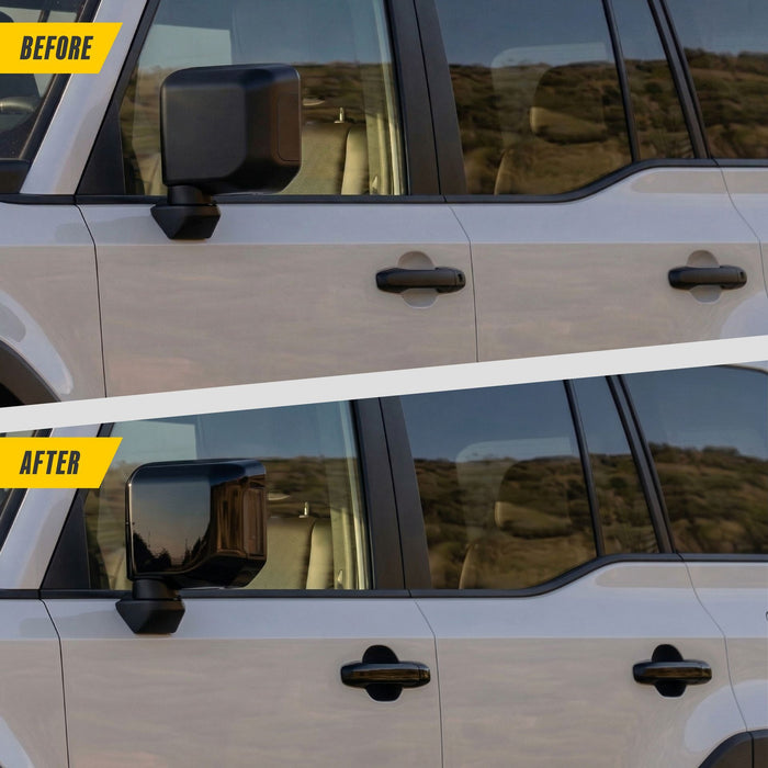 Before and after: Toyota Land Cruiser factory look vs MC6393BLK gloss black mirror covers