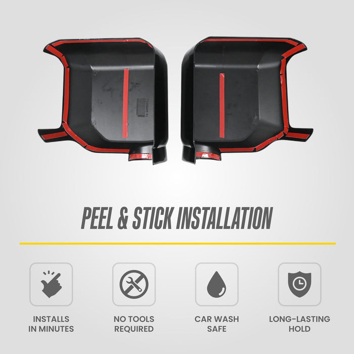 Peel and stick installation: MC6393BLK 2024 Toyota Land Cruiser gloss black mirror covers with pre-applied adhesive tape