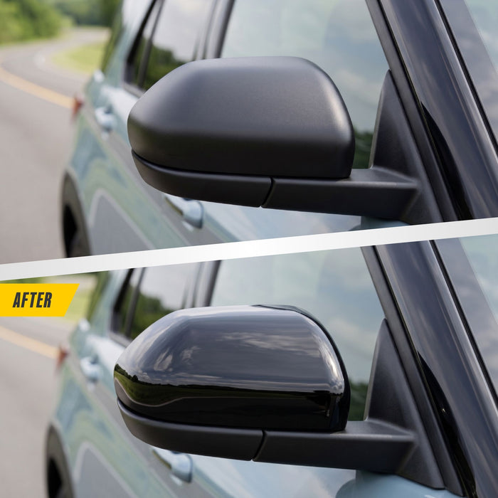 Before and after: 2025 Ford Explorer factory mirrors vs MC6394BLK gloss black mirror covers