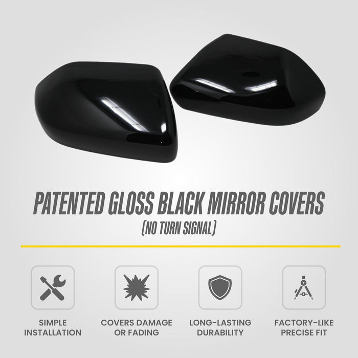 MC6394BLK patented gloss black mirror covers for 2025 Ford Explorer (no turn signal) - feature icons