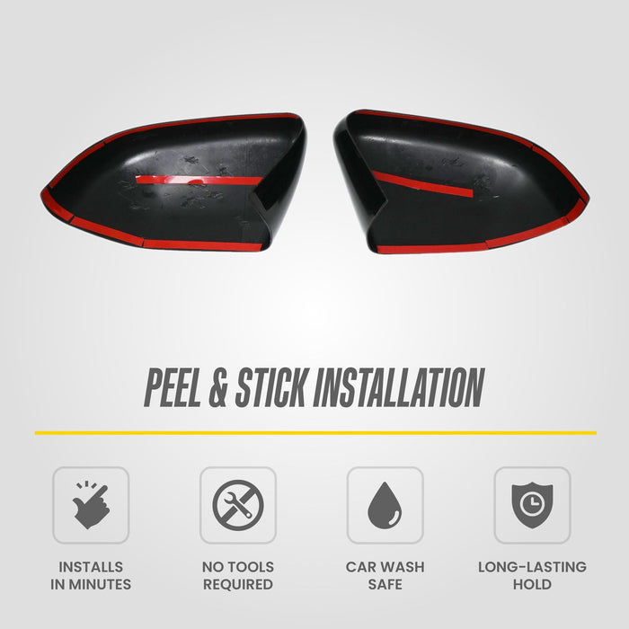 Peel and stick installation: MC6394BLK 2025 Ford Explorer mirror covers with pre-applied adhesive tape