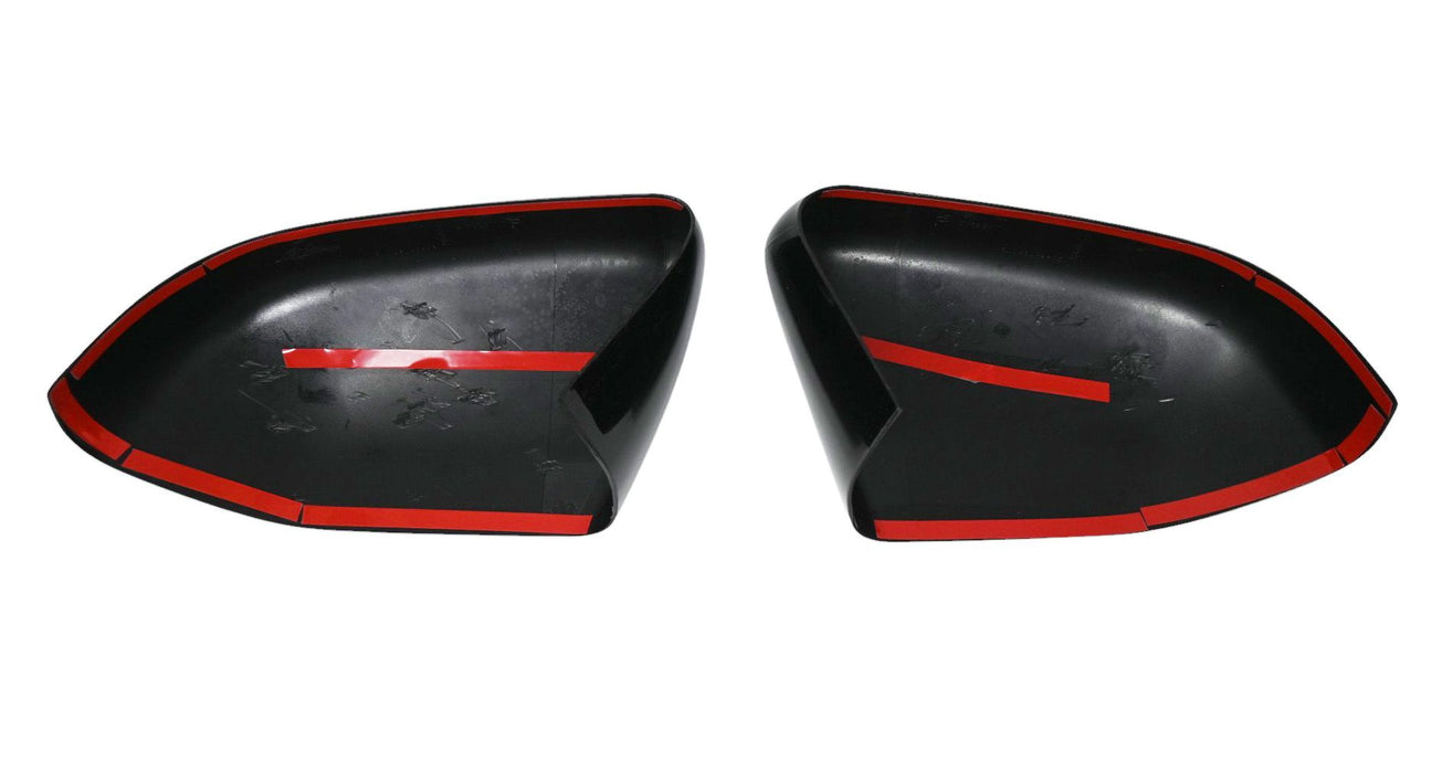 Back of MC6394BLK gloss black mirror covers with pre-applied red-backed adhesive tape for 2026 Ford Explorer
