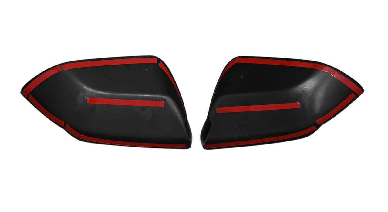 Back of MC6405BLK gloss black mirror covers with pre-applied red-backed adhesive tape for 2025 Chevrolet Equinox