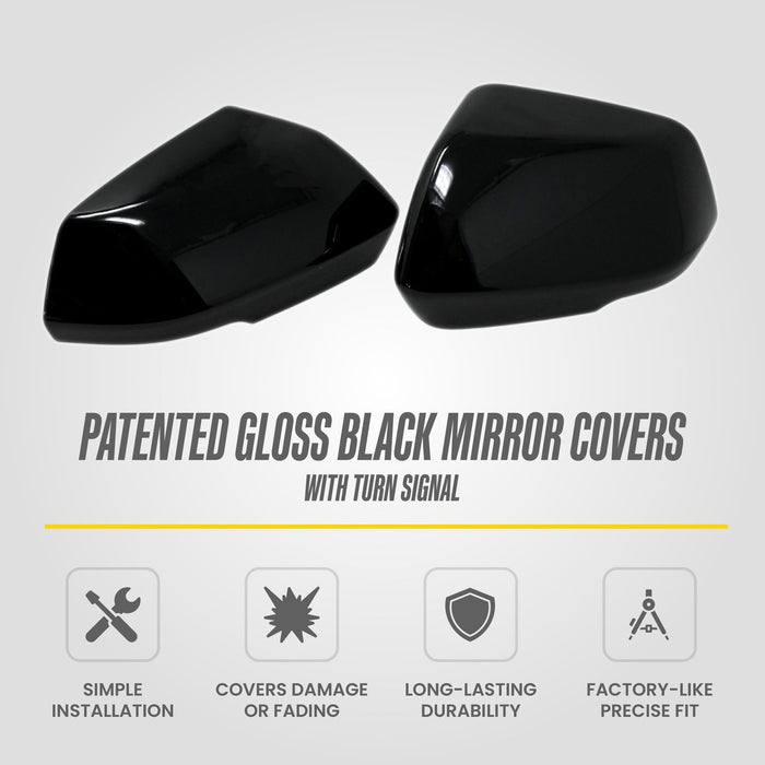 MC6406BLK patented gloss black mirror covers for 2024 Cadillac XT4 (with turn signal) - feature icons