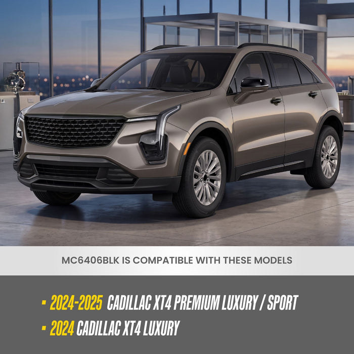 MC6406BLK compatibility: fits 2024-2025 Cadillac XT4 Premium Luxury and Sport, and 2024 XT4 Luxury, shown on a Cadillac XT4