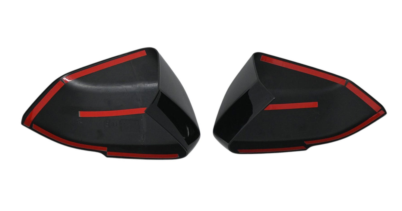 Back of MC6406BLK gloss black mirror covers with pre-applied red-backed adhesive tape for 2024 Cadillac XT4